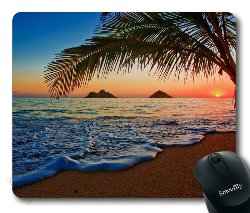Smooffly Hawaiian Mouse Pad, Pacific Sunrise at Lanikai Beach, Hawaii Colorful Sky Wavy Ocean Surface Scene,Customized Rectangle Non-Slip Rubber Mousepad Gaming Mouse Pad, 9.5 X 7.9 Inches - Image 1